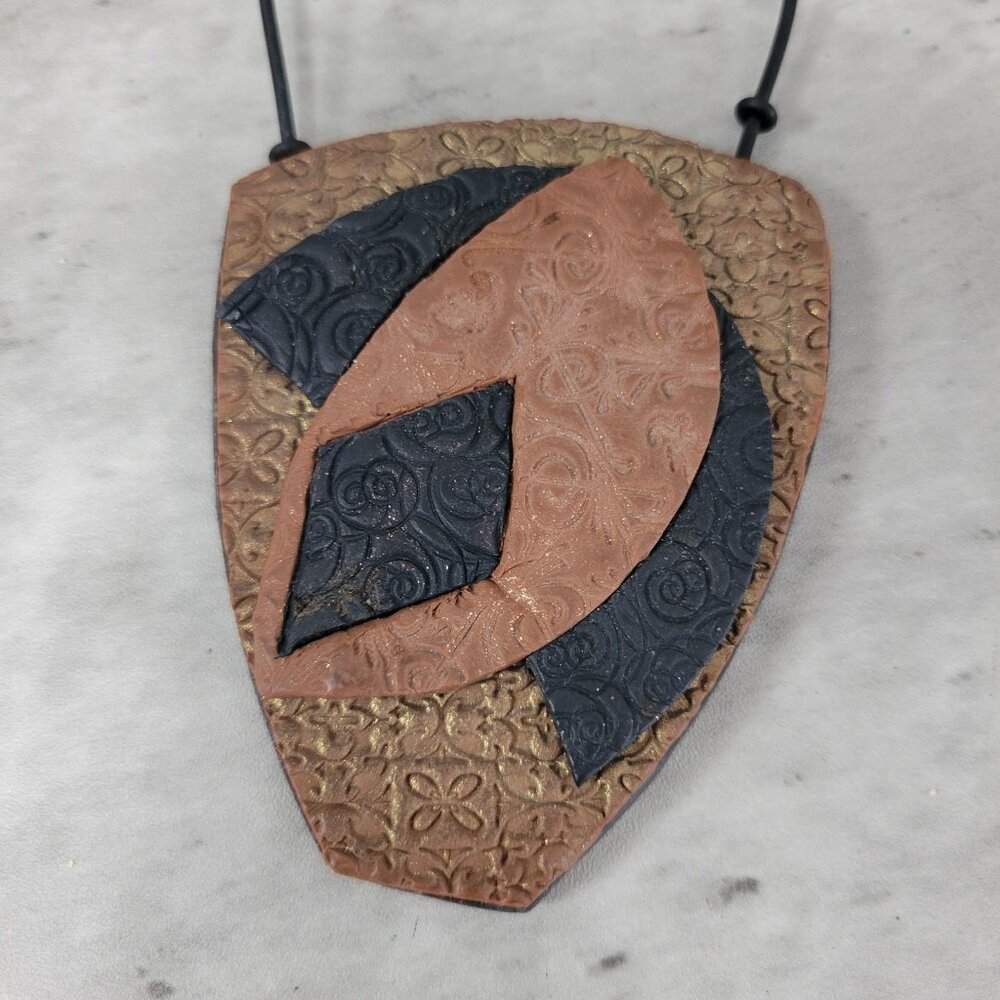 Handmade Large Shield Pendant Necklace Polymer‎ Clay Geometric Boho Statement